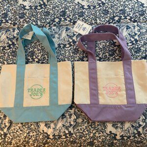 Trader Joe's Mini Pastel Canvas Bag Blue & Purple
